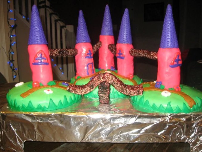 Themed children's gluten-free, dairy-free, and nut-free birthday cake with hand-piped details