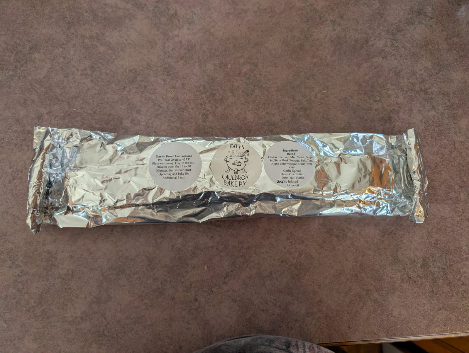 Garlic Bread, gluten-free, dairy-free, and nut-free, baked in Red Deer