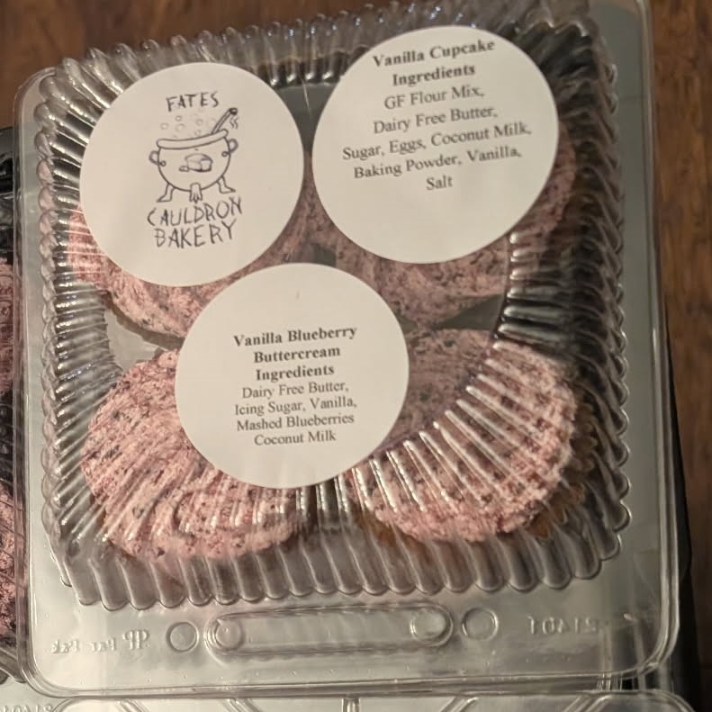 Vanilla Cupcakes with Blueberry Icing, gluten-free, dairy-free, and nut-free, baked in Red Deer